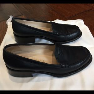 CHANEL navy blue loafers size 7